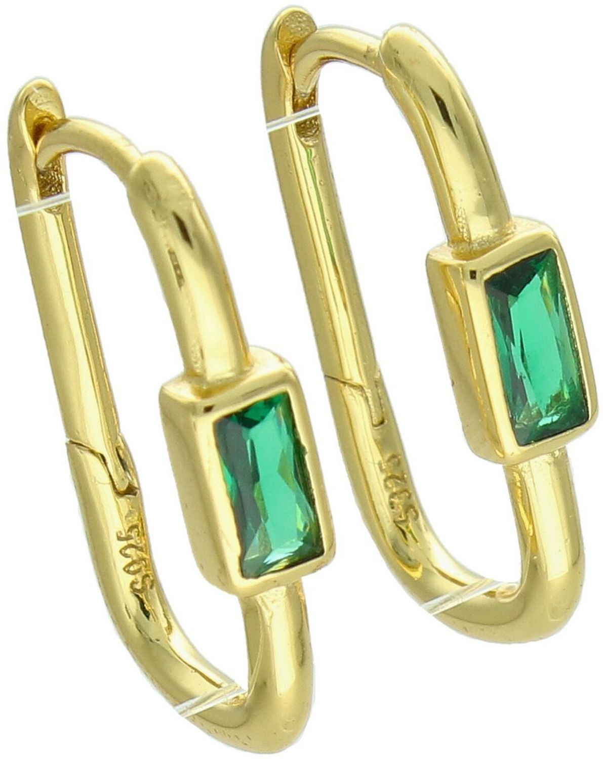 Kolczyki srebrne pozłacane KSR2355Z – podłużne z zieloną cyrkonią, próba 925 💚.jpg