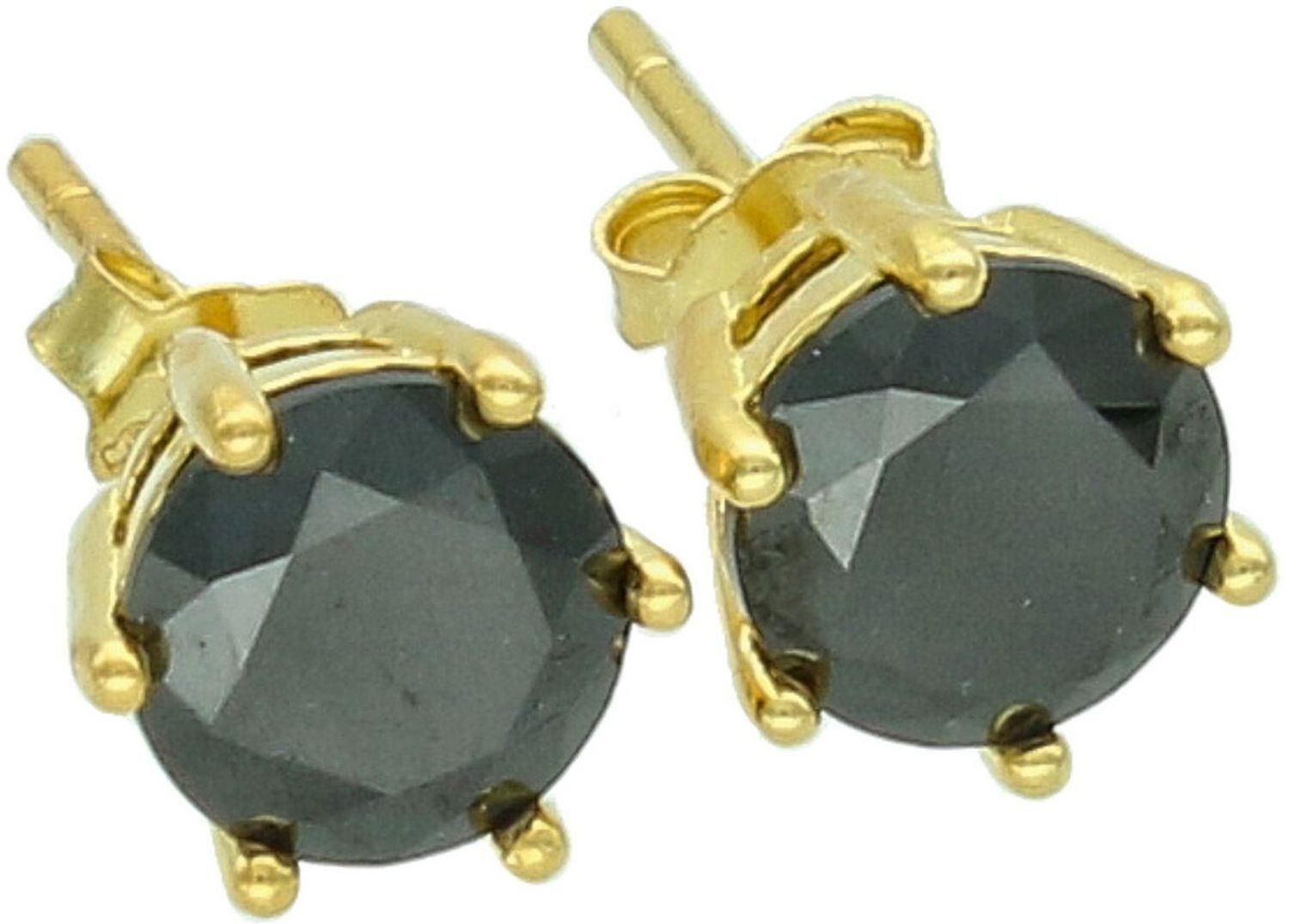 Kolczyki damskie KSR2556-5BZ ze srebra próby 925, pozłacane, zdobione jedną cyrkonią w czarnym kolorze. Wielkość 5 mm, waga 0,95 g, zapięcie na sztyft – elegancka biżuteria z charakterem.1.jpg