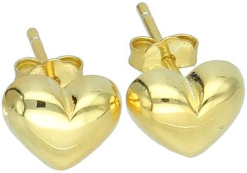 Kolczyki damskie KSR2781Z ze srebra próby 925, pozłacane, gładkie serduszka 8x6 mm. Zapięcie na sztyft, waga 1,20 g – subtelna i romantyczna biżuteria dla kobiet.1.jpg