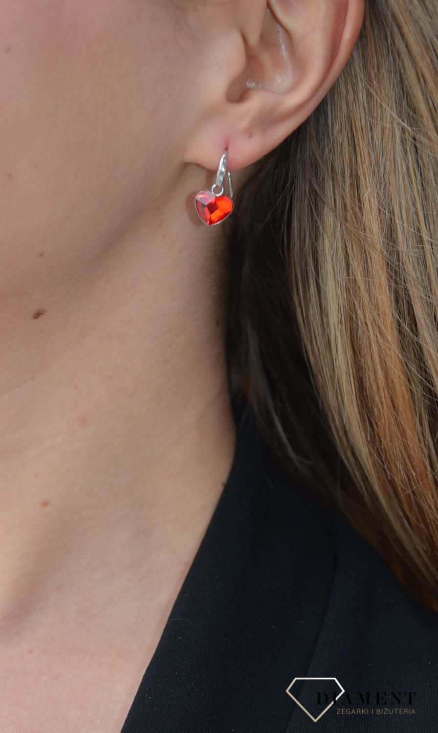 Kolczyki Srebrne Swarovski Silver w kolorze Light Siam..jpg