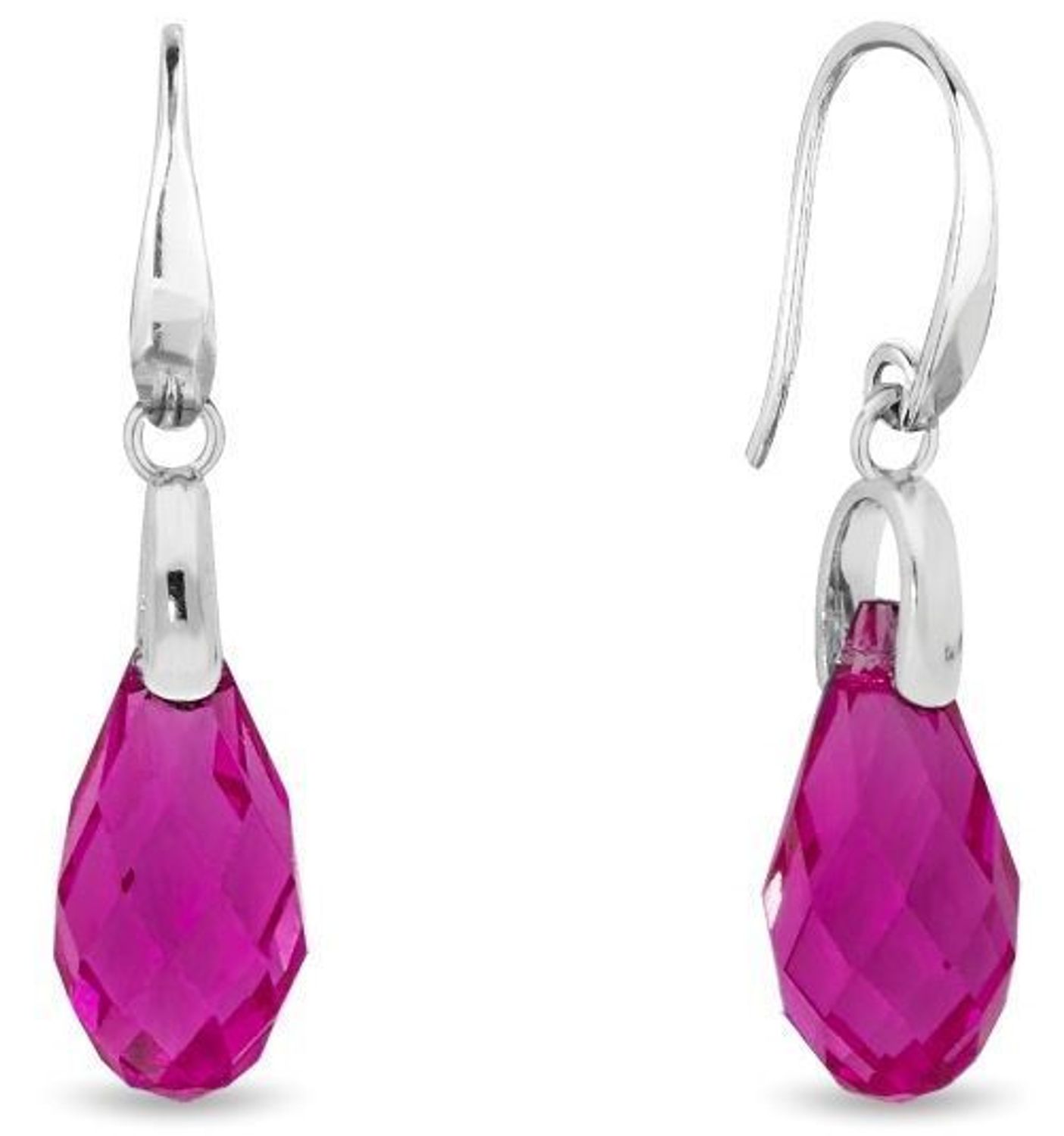 Kolczyki Spark Briolette ze srebra 925, pokryte platyną, z kryształami w kolorze Fuchsia. Długość 2,8 cm. Eleganckie pudełko w zestawie.1.jpg