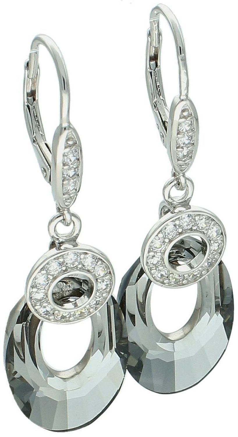 Eleganckie kolczyki damskie srebrne próba 925 w czarnym kolorze, zdobione błyszczącymi cyrkoniami Swarovski. Długość 4,5 cm, szerokość 1,2 cm. Model KWC604020SN..jpg