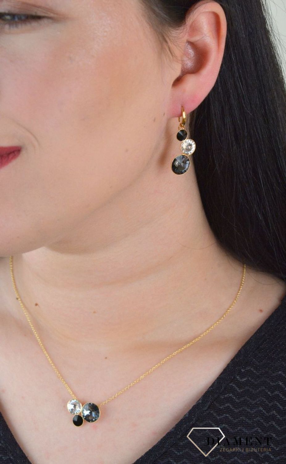 Kolczyki wiszące Spark z Kryształkami Swarovski w czarnym, szarym i białym odcieniu KWG11223SLSS.jpg
