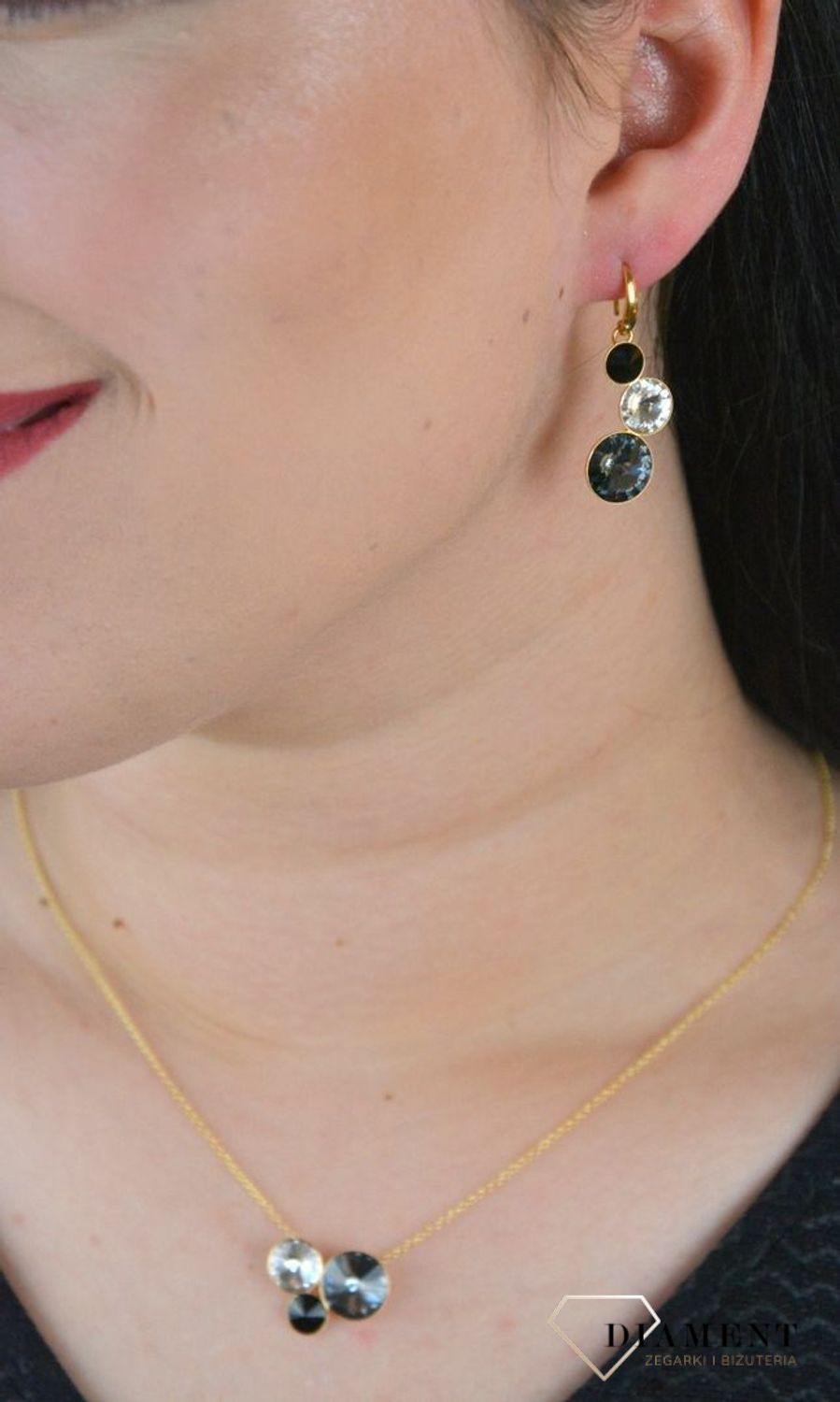 Kolczyki wiszące Spark z Kryształkami Swarovski w czarnym, szarym i białym odcieniu KWG11223SLSS.jpg