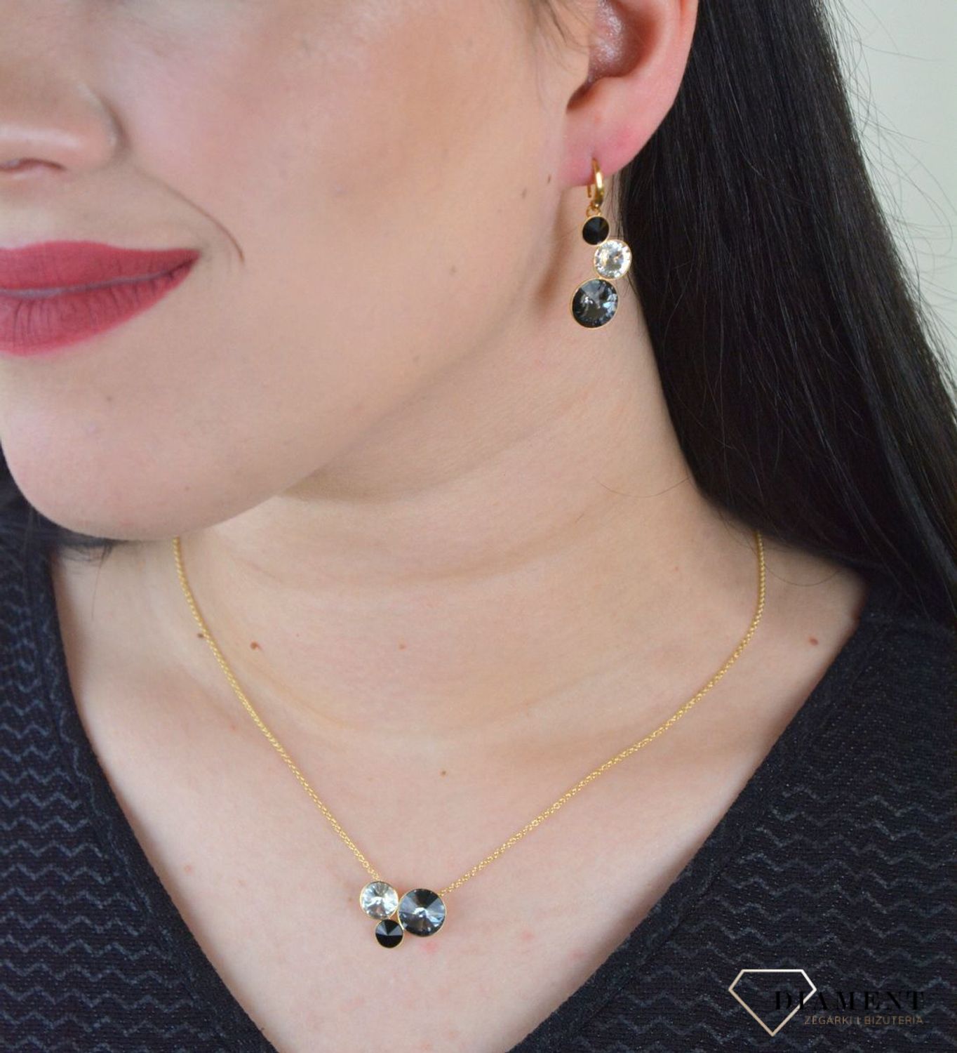 Kolczyki wiszące Spark z Kryształkami Swarovski w czarnym, szarym i białym odcieniu KWG11223SLSS.jpg