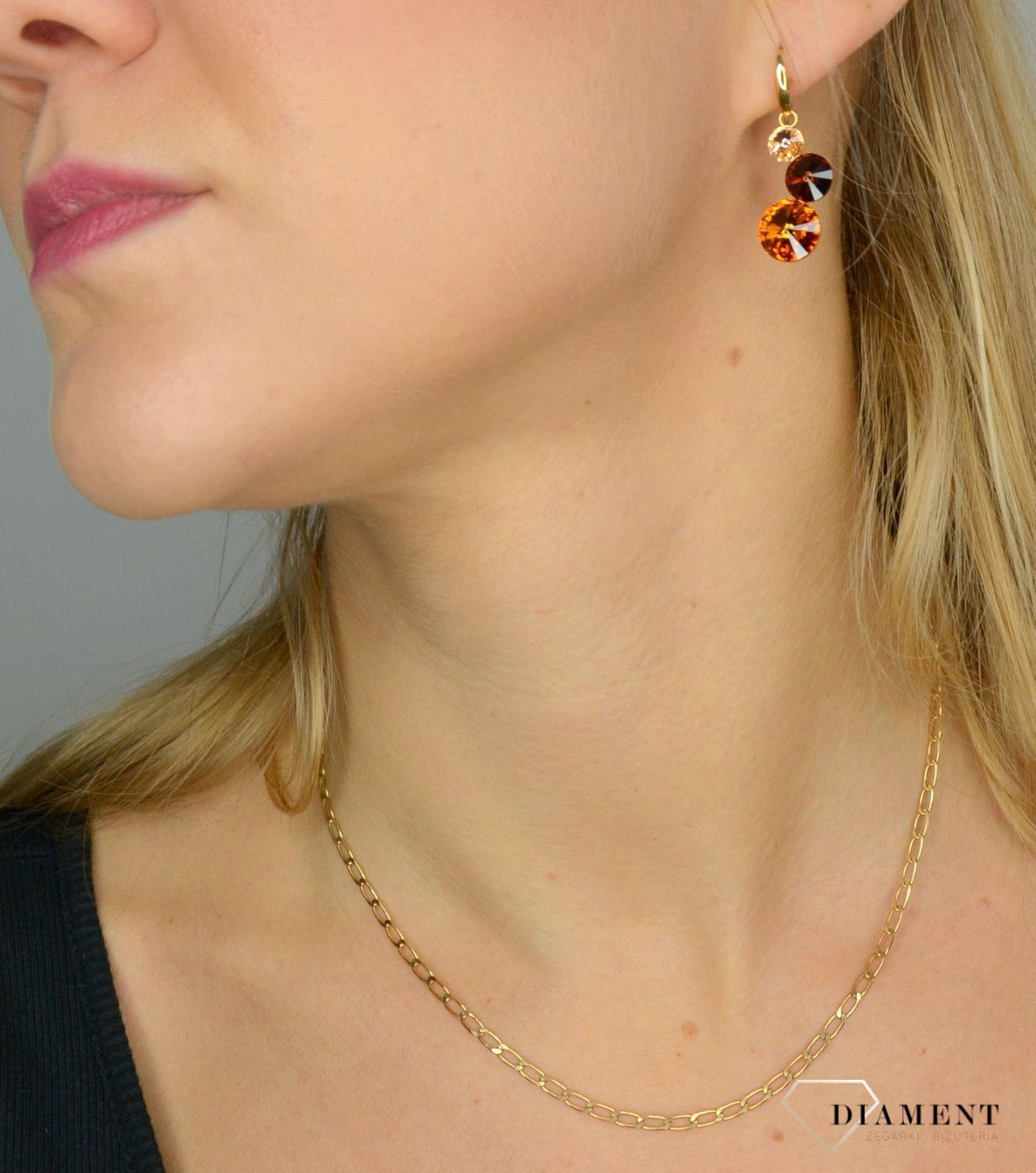 Złote kolczyki Swarovski brąz srebrne KWG11223TST.jpg