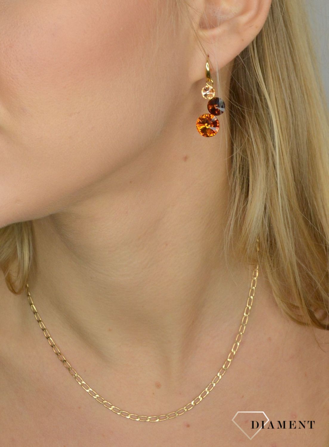 Złote kolczyki Swarovski brąz srebrne KWG11223TST.jpg