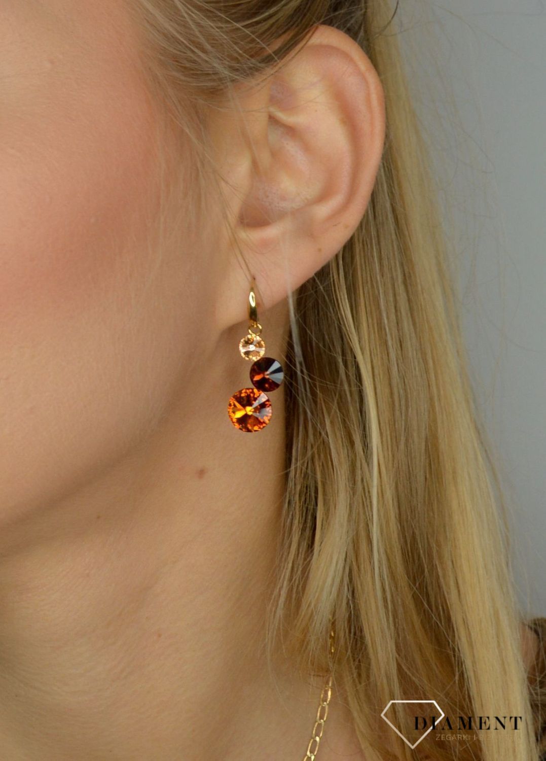 Złote kolczyki Swarovski brąz srebrne KWG11223TST.jpg