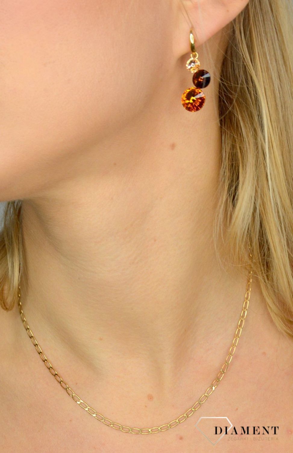 Złote kolczyki Swarovski brąz srebrne KWG11223TST.jpg