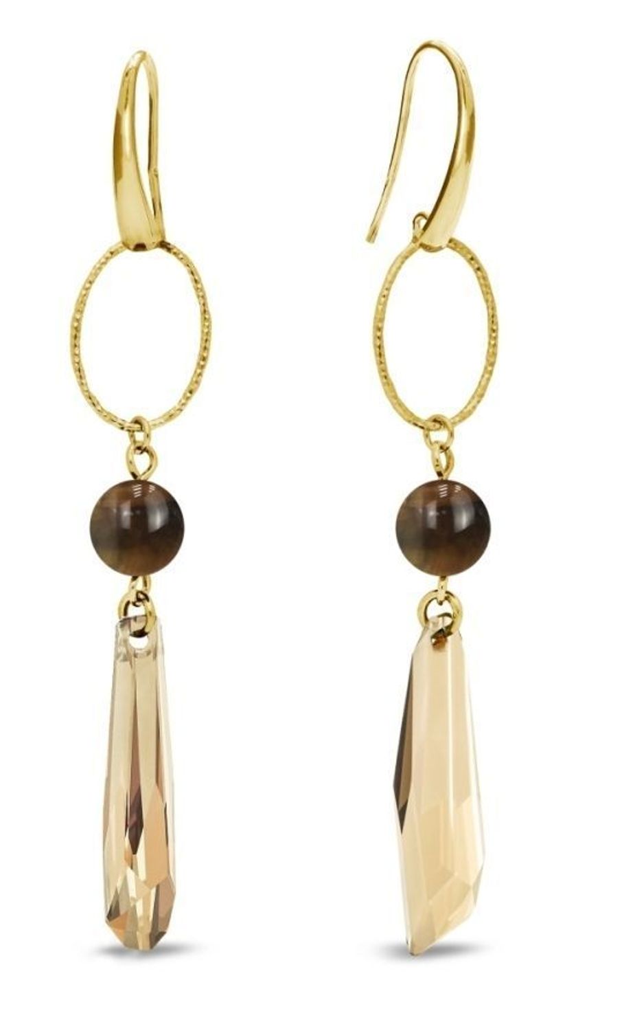 Kolczyki wiszące Crystalactite Swarovski Golden Shadow z kamieniem naturalnym tygrysie oko KWG6017GS. Kolczyki srebrne pozłacane Swarovski. Kolczyki wiszące z tygrysim okiem. Kolczyki wiszące w złot.jpg