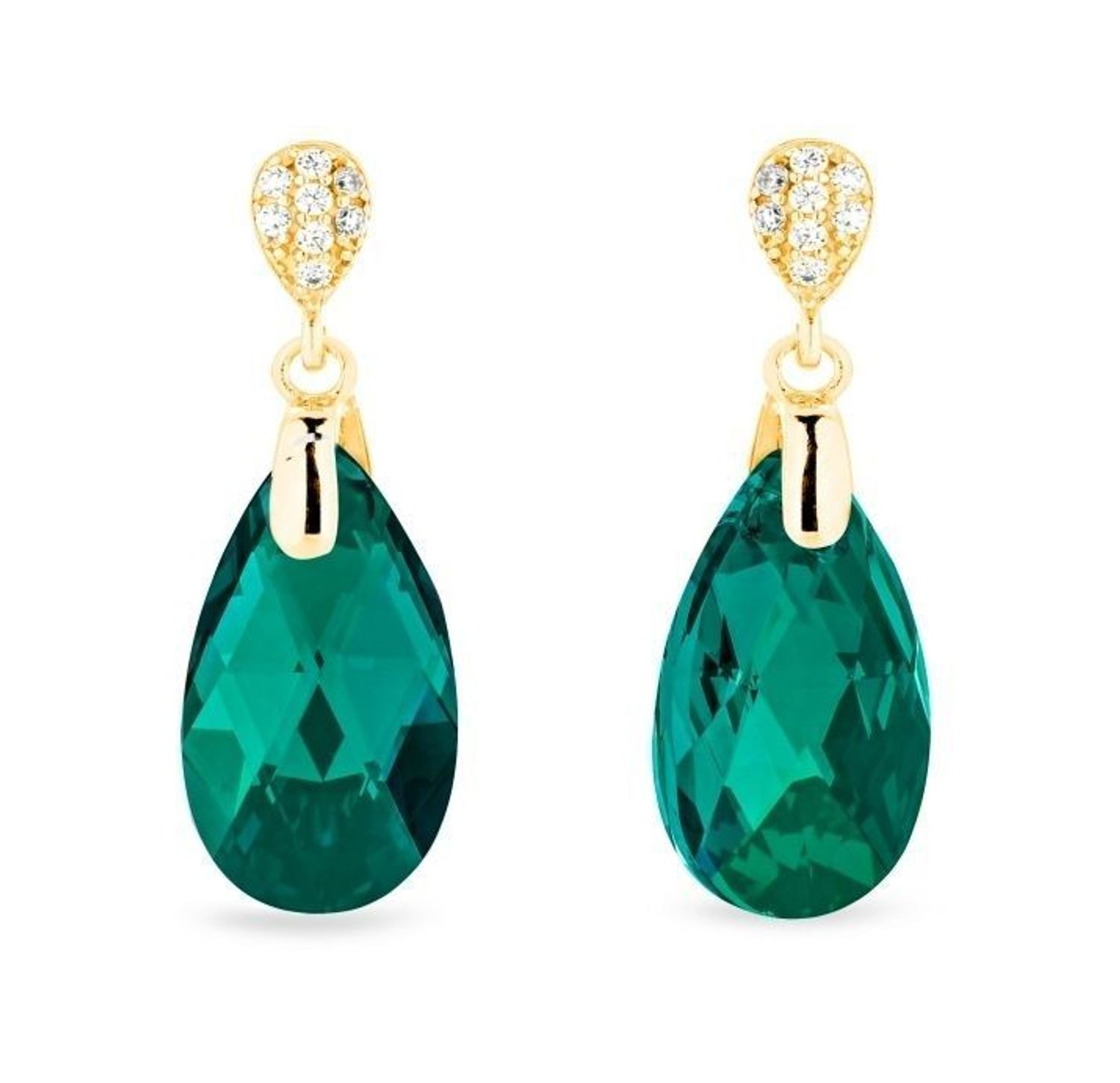 Kolczyki srebrne pozłacane Swarovski z wiszącym kryształem Emerald KWG610616EM. Stylowe, wiszące kolczyki marki Spark to piękny dodatek do kobiecych stylizacji. Wiszące kolczyki pozłacane z kryształem Swarovskiego. K.jpg