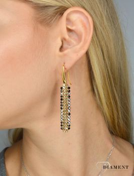 Kolczyki Srebrne Pozłacane Spark Swarovski Classy Golden Shadow i Jet Hematite KWMESH4GSJ (1).JPG