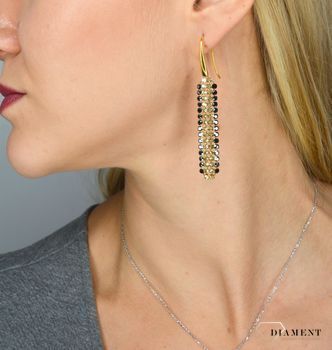 Kolczyki Srebrne Pozłacane Spark Swarovski Classy Golden Shadow i Jet Hematite KWMESH4GSJ (3).JPG