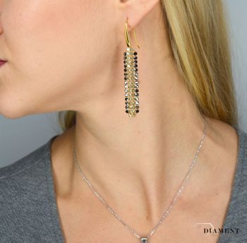 Kolczyki Srebrne Pozłacane Spark Swarovski Classy Golden Shadow i Jet Hematite KWMESH4GSJ (4).JPG