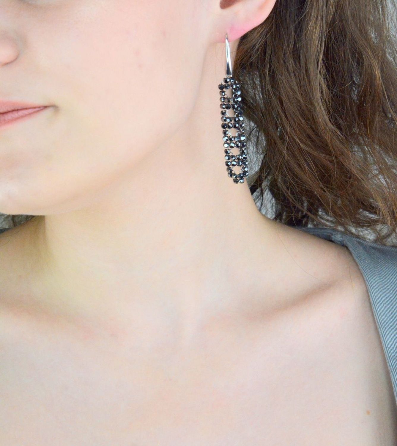 Kolczyki Srebrne Spark Swarovski Sharp Jet Hematite KWOMESH4H.jpg