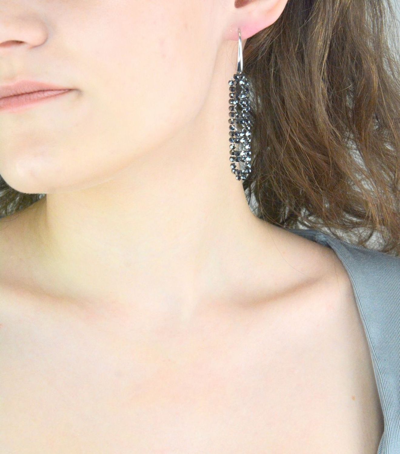 Kolczyki Srebrne Spark Swarovski Sharp Jet Hematite KWOMESH4H.jpg