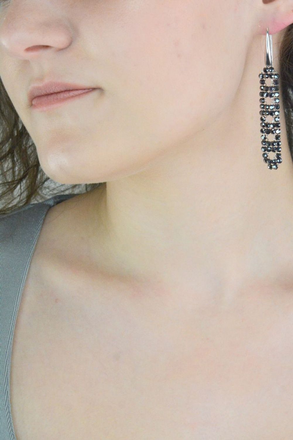 Kolczyki Srebrne Spark Swarovski Sharp Jet Hematite KWOMESH4H.jpg