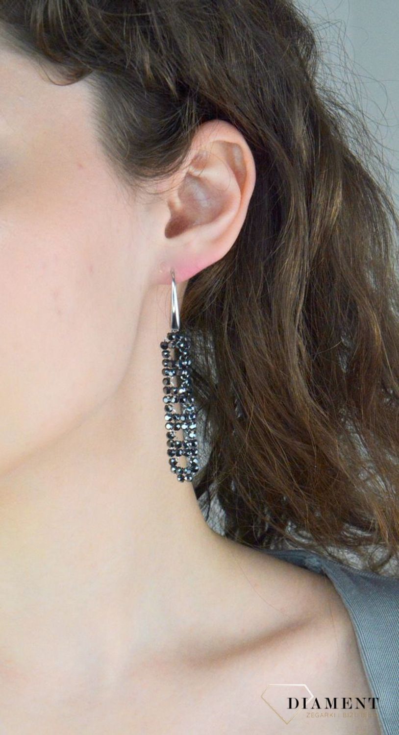 Kolczyki Srebrne Spark Swarovski Sharp Jet Hematite KWOMESH4H.jpg