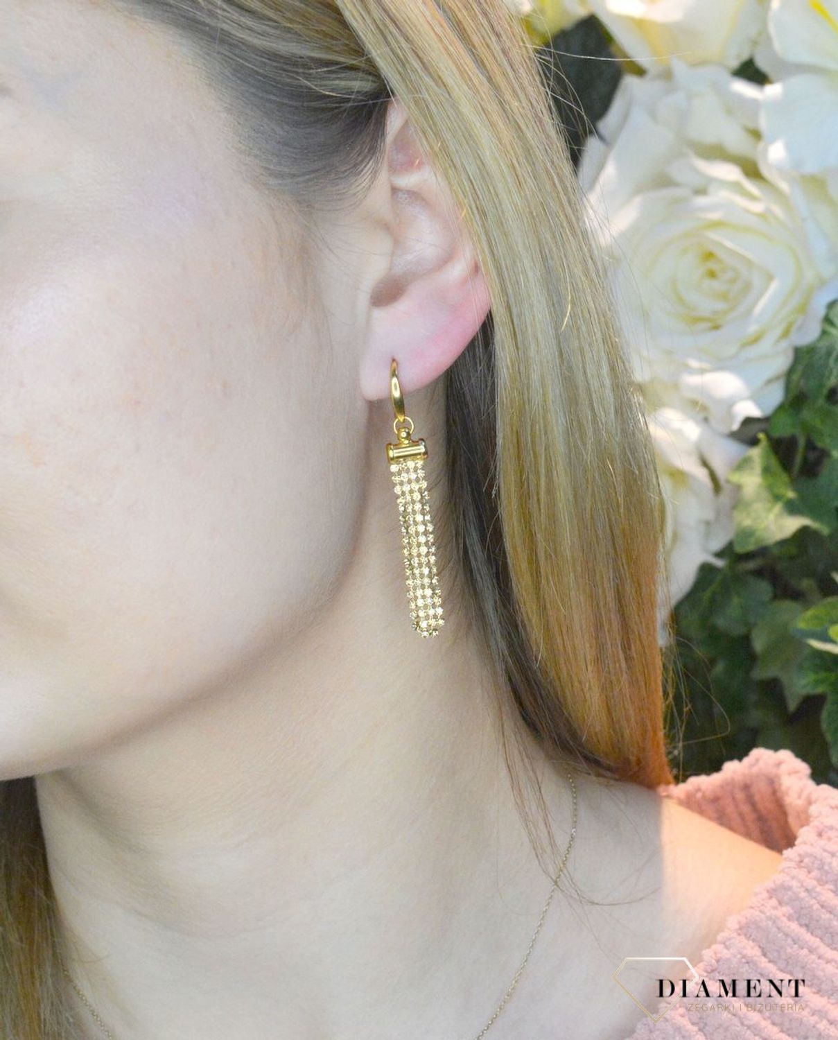 Kolczyki wiszące długie Swarovski Noble Golden Shadow KWTFM4GS. Kolczyki wykonane ze srebra próby 925 oraz ekskluzywnych kryształów Swarovski® crystals w kolorze Noble Golden Shadow. Kolczyki z zapięciem na bigiel..jpeg