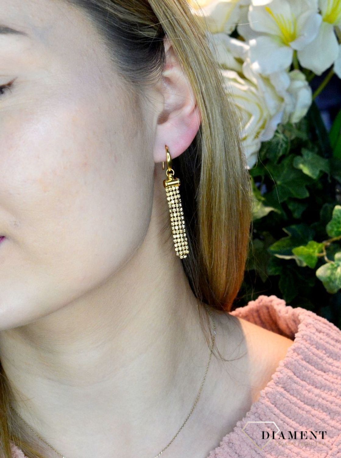 Kolczyki wiszące długie Swarovski Noble Golden Shadow KWTFM4GS. Kolczyki wykonane ze srebra próby 925 oraz ekskluzywnych kryształów Swarovski® crystals w kolorze Noble Golden Shadow. Kolczyki z zapięciem na bigiel..jpeg