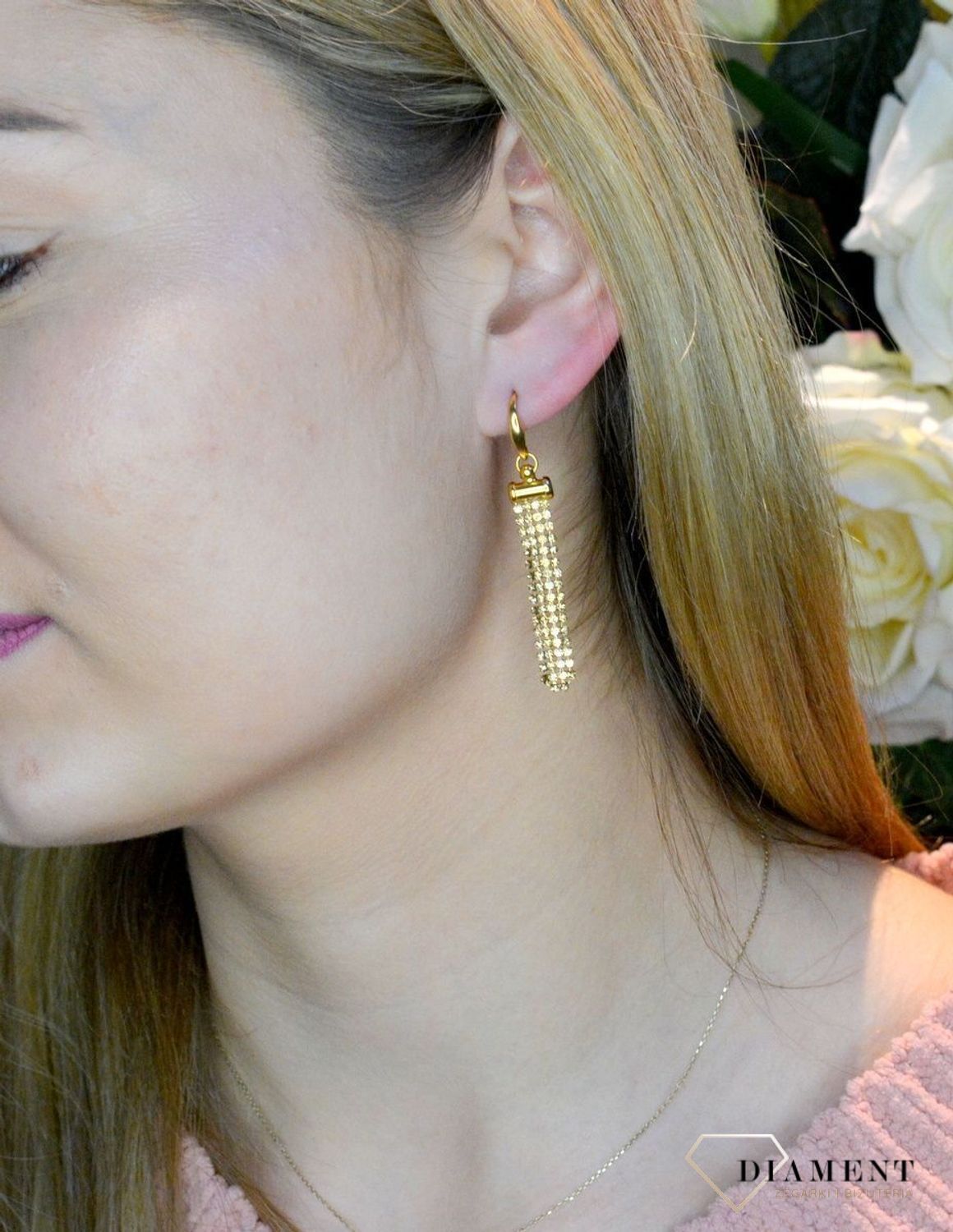 Kolczyki wiszące długie Swarovski Noble Golden Shadow KWTFM4GS. Kolczyki wykonane ze srebra próby 925 oraz ekskluzywnych kryształów Swarovski® crystals w kolorze Noble Golden Shadow. Kolczyki z zapięciem na bigiel..jpeg