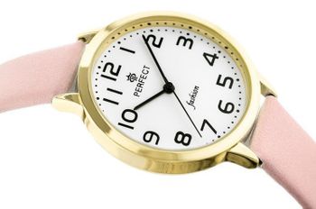Zegarek Perfect L102G-13 – damski zegarek z białą tarczą, złotą kopertą i różowym paskiem (2).jpg