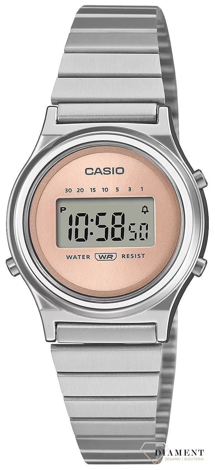 Zegarek damski Casio Vintage różowa tarcz LA700WE-4AEF. Zegarek okrągły Vintage. Zegarki Casio damskie cyfrowe. Zegarek Vintage na prezent dla kobiety. Srebrny zegarek z wyświetlaczem..jpg