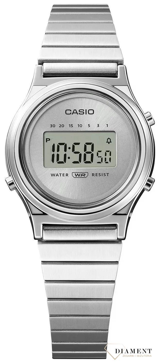 Zegarek damski Casio Vintage srebrny LA700WE-7AEF. Zegarek okrągły Vintage. Zegarki Casio damskie cyfrowe. Zegarek Vintage na prezent dla kobiety. Srebrny zegarek z wyświetlaczem..jpg
