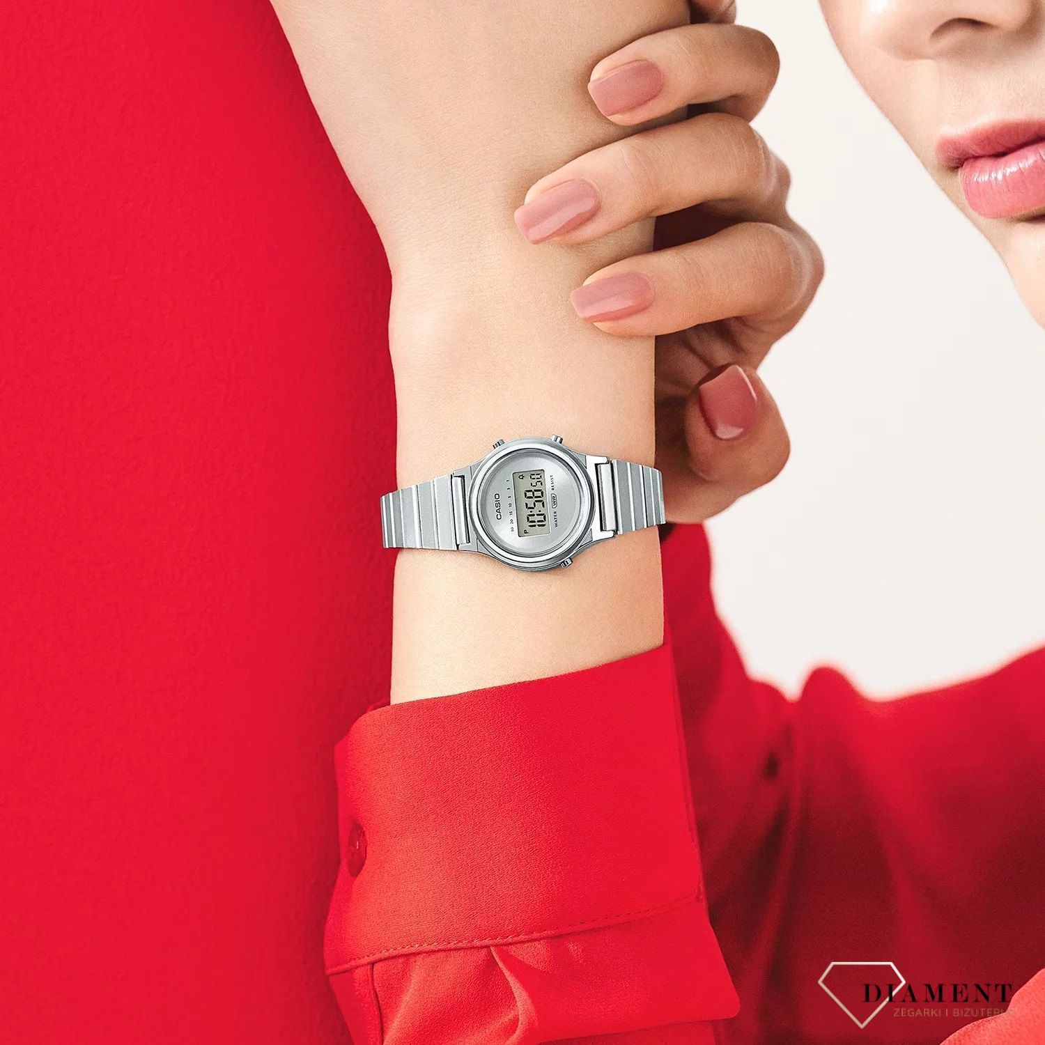 Zegarek damski Casio Vintage srebrny LA700WE-7AEF. Zegarek okrągły Vintage. Zegarki Casio damskie cyfrowe. Zegarek Vintage na prezent dla kobiety. Srebrny zegarek z wyświetlaczem..jpg