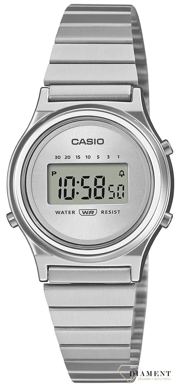 Zegarek damski Casio Vintage srebrny LA700WE-7AEF. Zegarek okrągły Vintage. Zegarki Casio damskie cyfrowe. Zegarek Vintage na prezent dla kobiety. Srebrny zegarek z wyświetlaczem..jpg