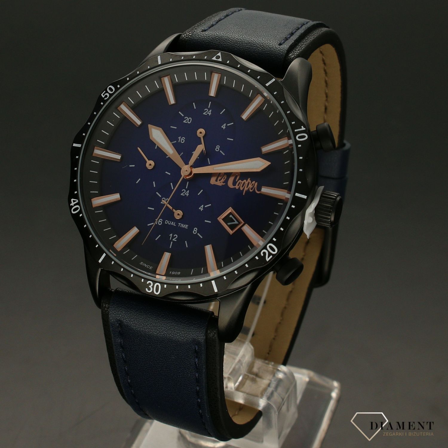 Zegarek męski na niebieskim pasku 'Rose Gold' Lee Cooper LC06957.099.jpg