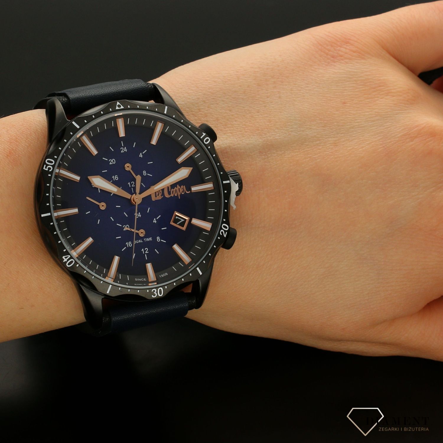 Zegarek męski na niebieskim pasku 'Rose Gold' Lee Cooper LC06957.099.jpg