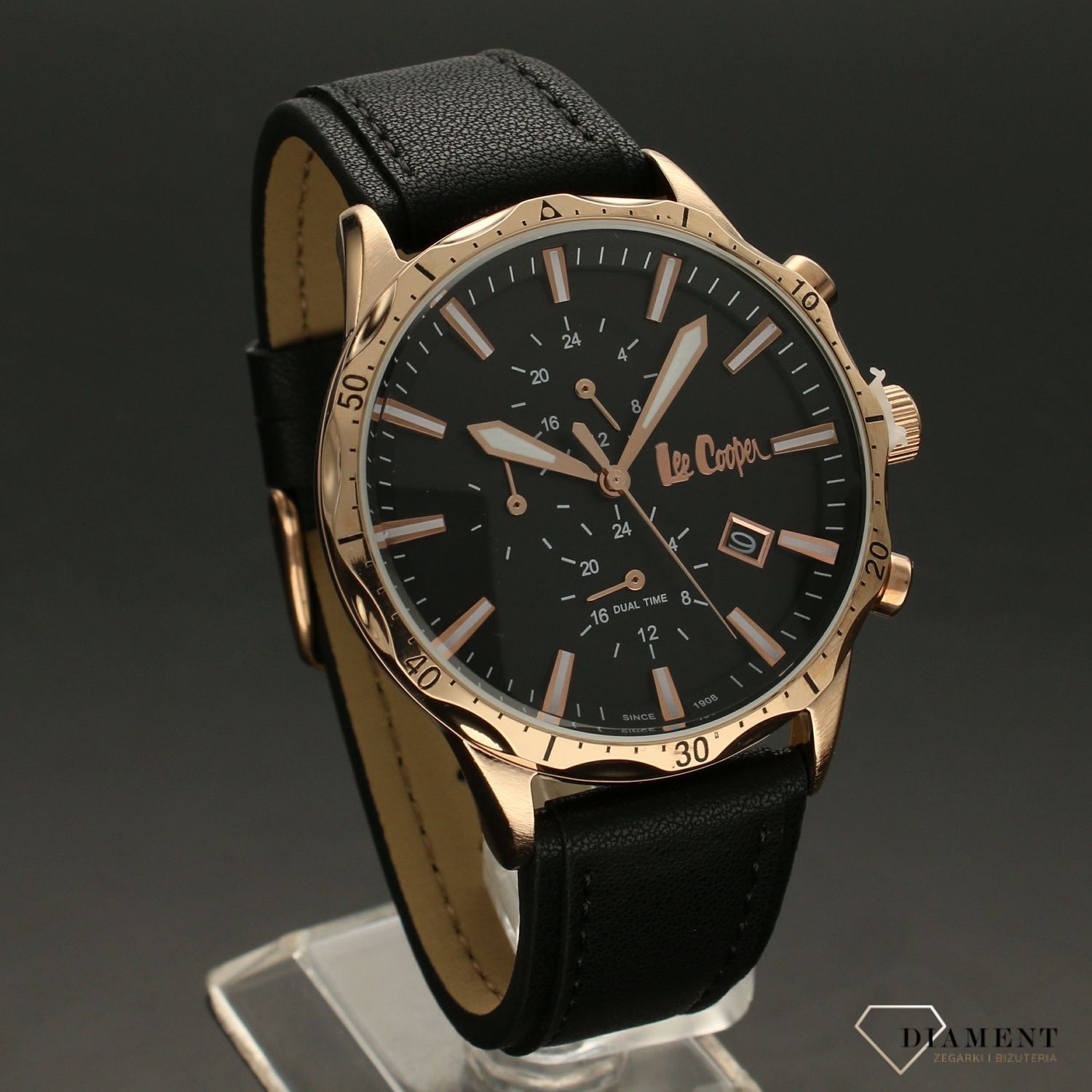 Zegarek męski na czarnym pasku w kolorze różowego złota Lee Cooper LC06957.351.jpg