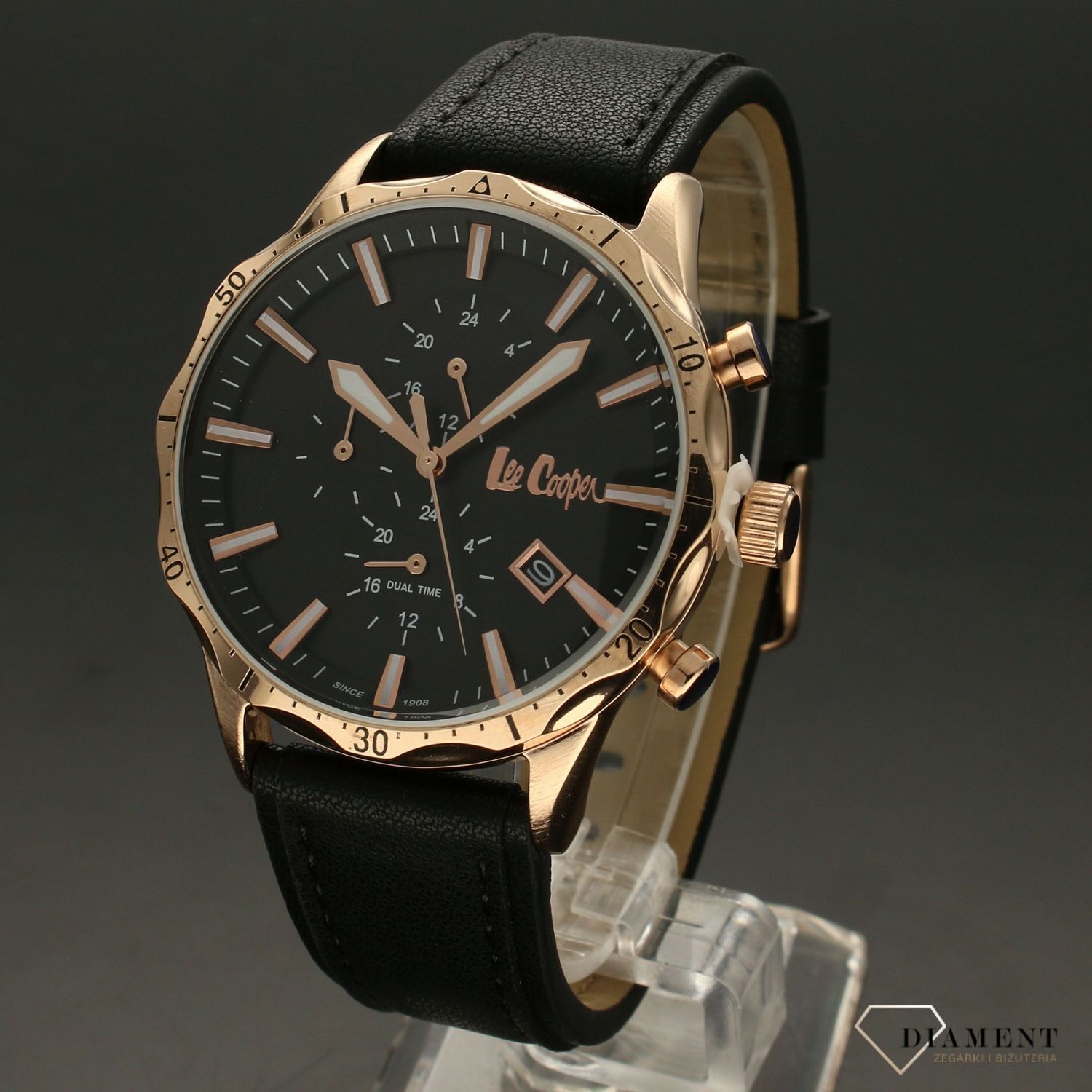 Zegarek męski na czarnym pasku w kolorze różowego złota Lee Cooper LC06957.351.jpg