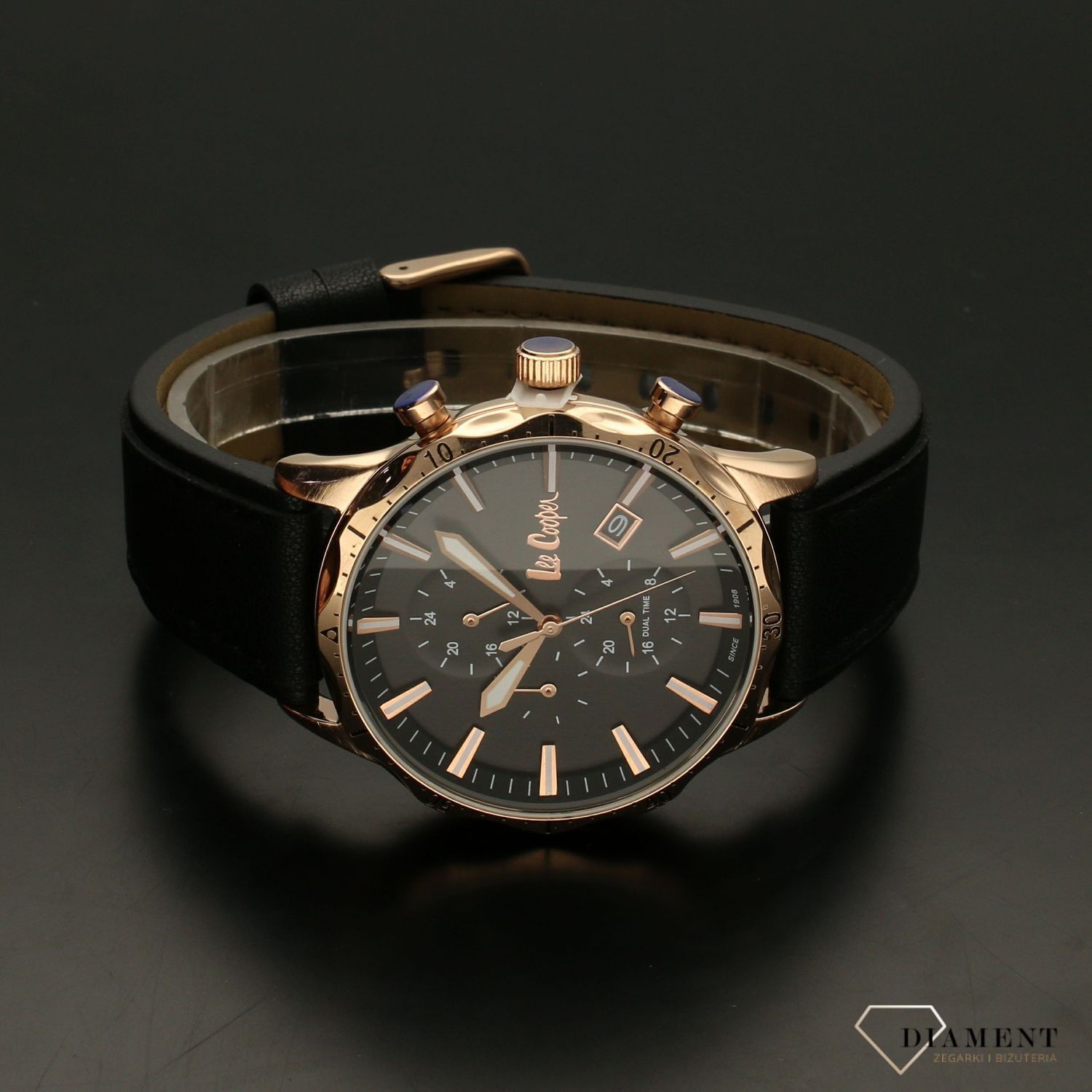 Zegarek męski na czarnym pasku w kolorze różowego złota Lee Cooper LC06957.351.jpg
