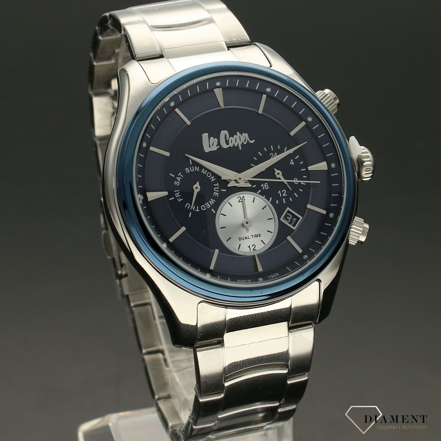 Zegarek męski na bransolecie z niebieską tarczą LC06965.390.jpg