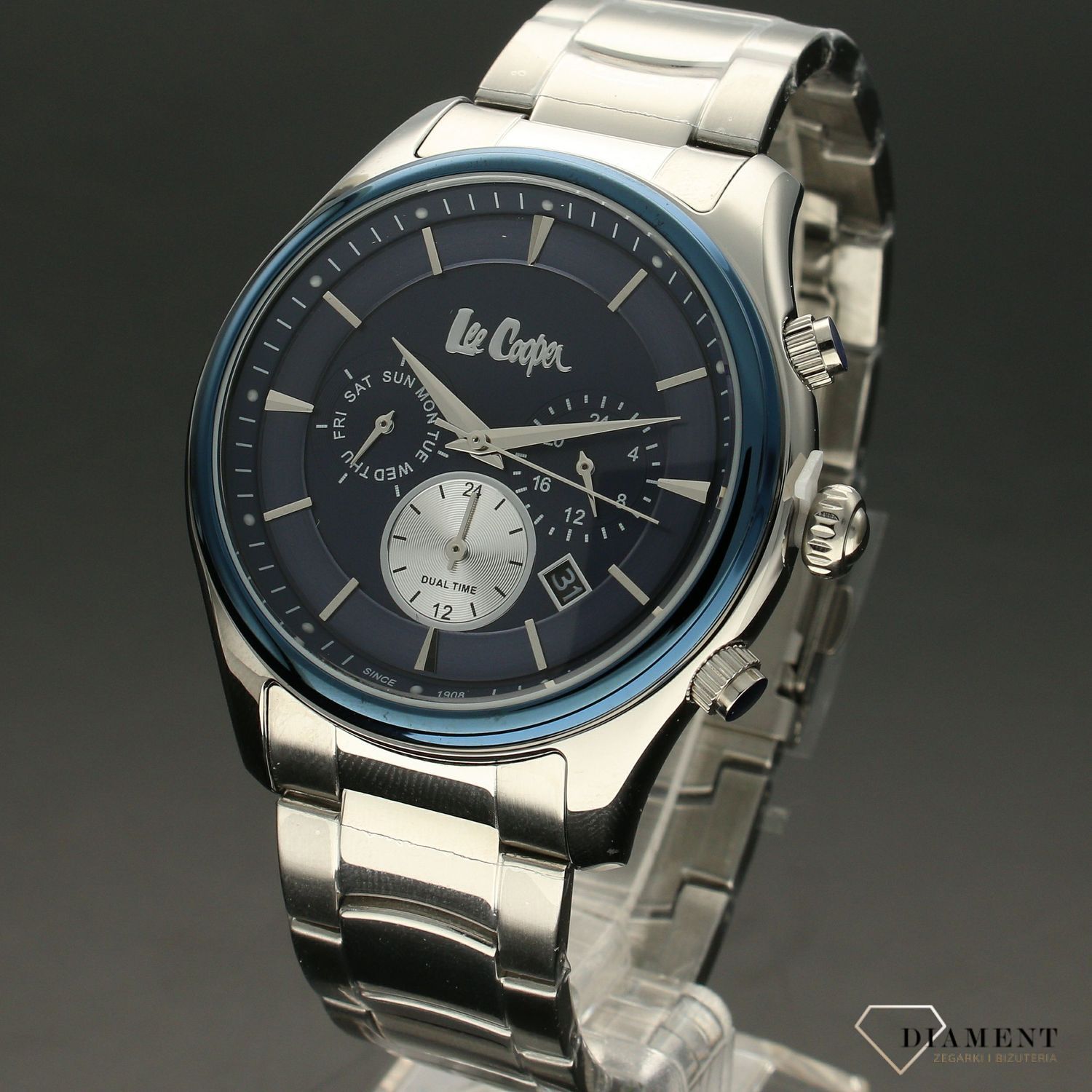 Zegarek męski na bransolecie z niebieską tarczą LC06965.390.jpg
