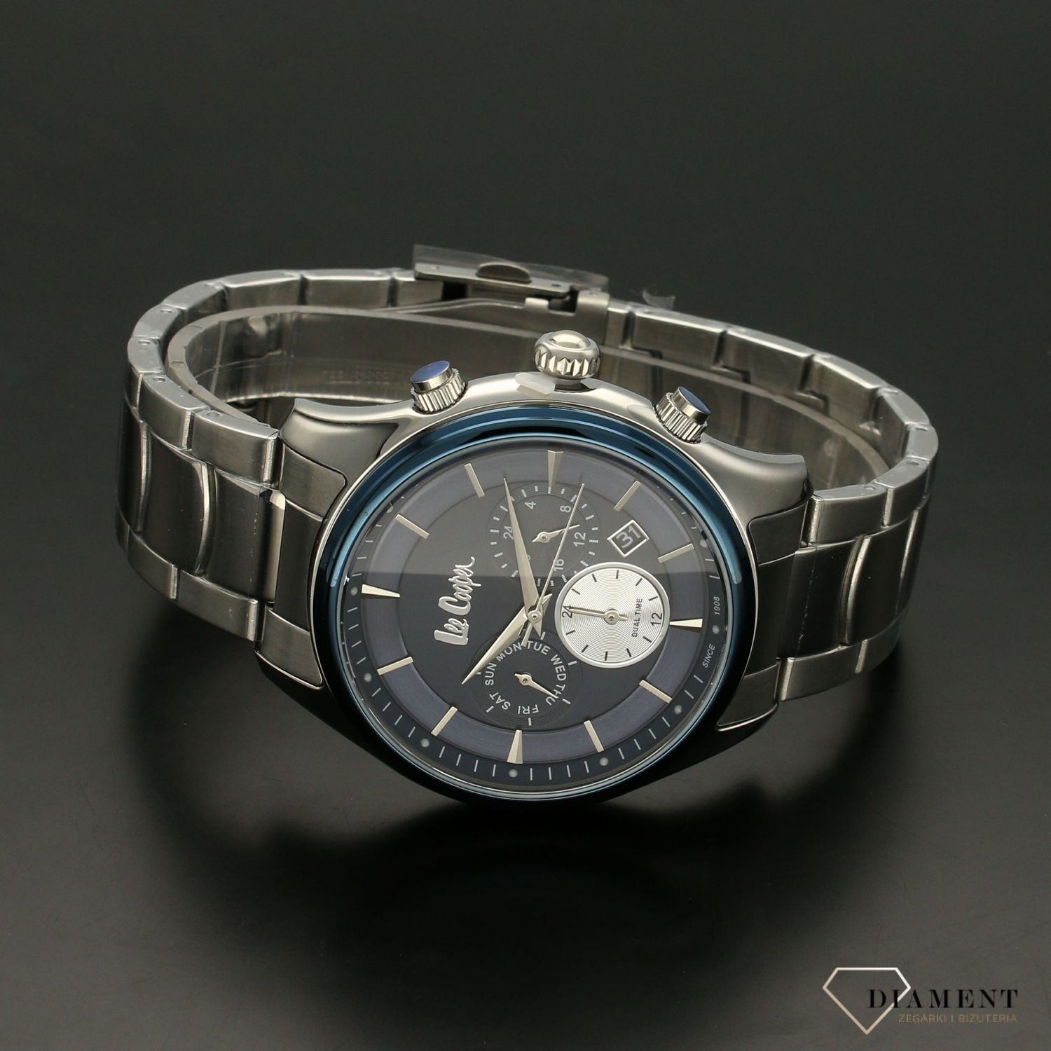 Zegarek męski na bransolecie z niebieską tarczą LC06965.390.jpg