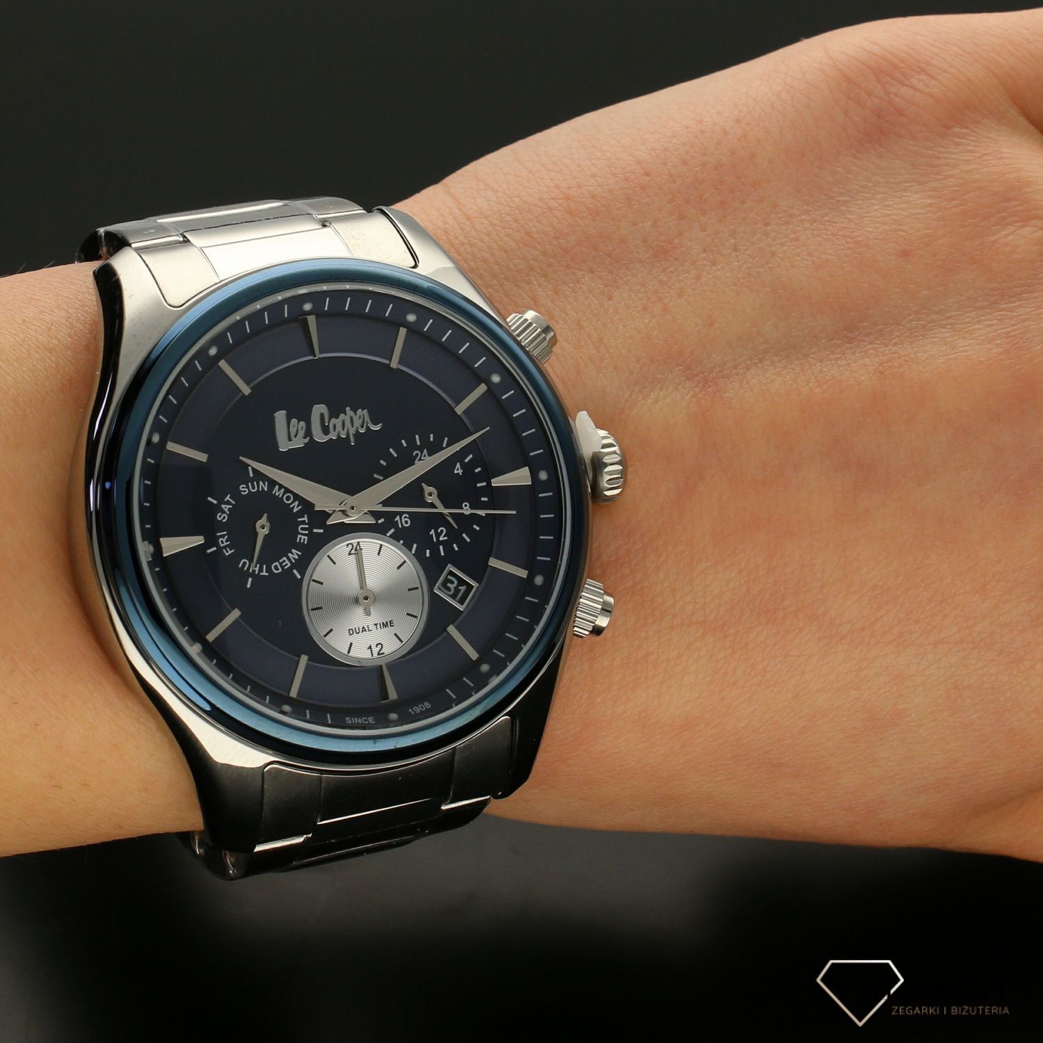Zegarek męski na bransolecie z niebieską tarczą LC06965.390.jpg
