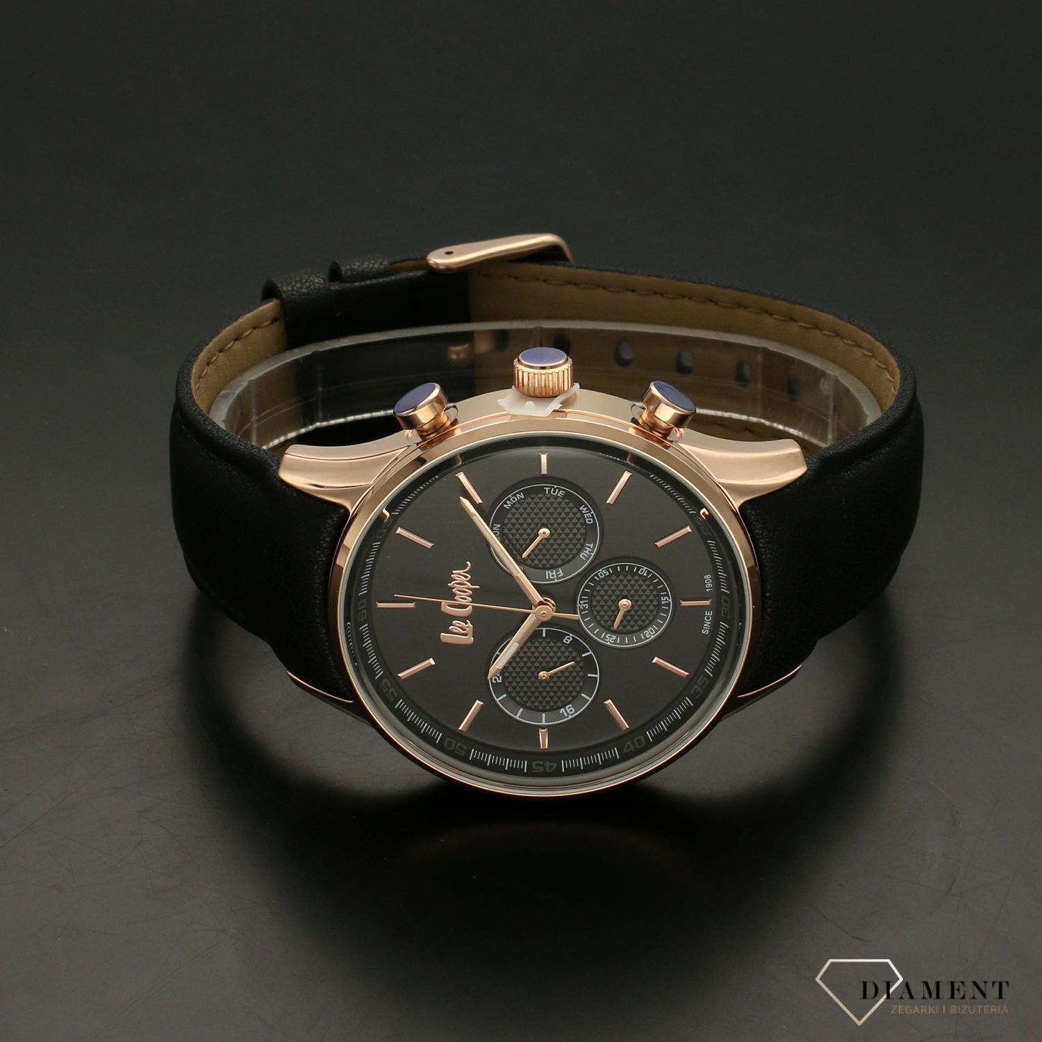 Zegarek męski na czarnym pasku ze złotymi dodatkami LEE COOPER LC06971.451.jpg