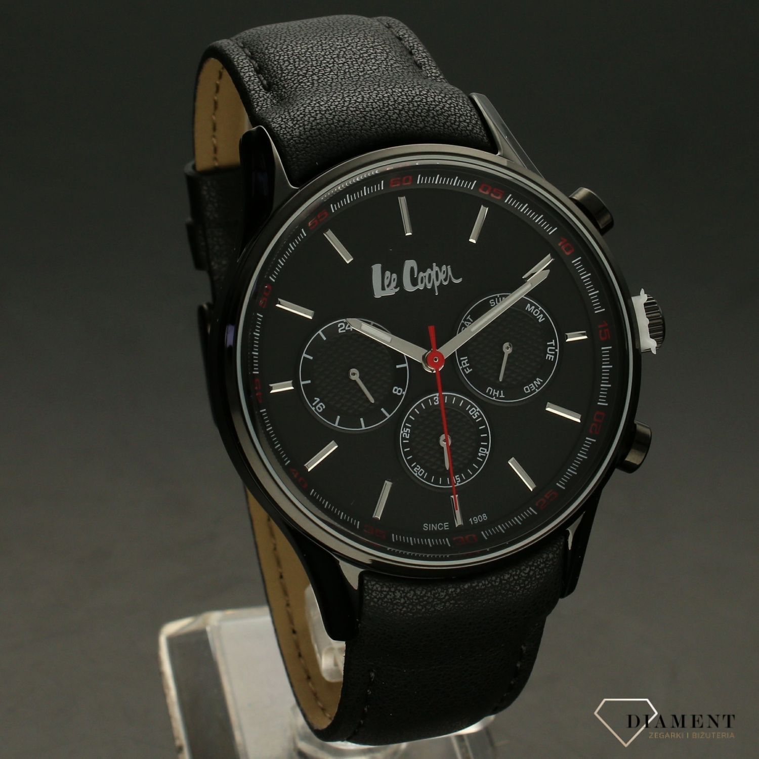 Zegarek męski na czarnym pasku z czerwoną wskazówką LEE COOPER LC06971.651.jpg