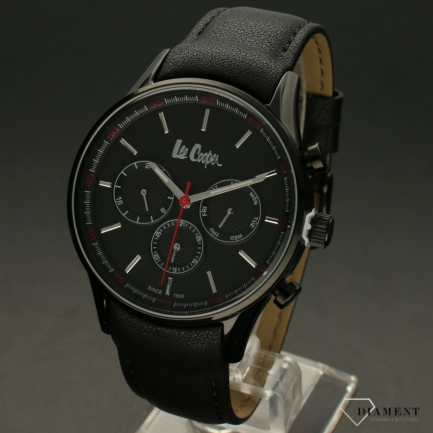 Zegarek męski na czarnym pasku z czerwoną wskazówką LEE COOPER LC06971.651.jpg