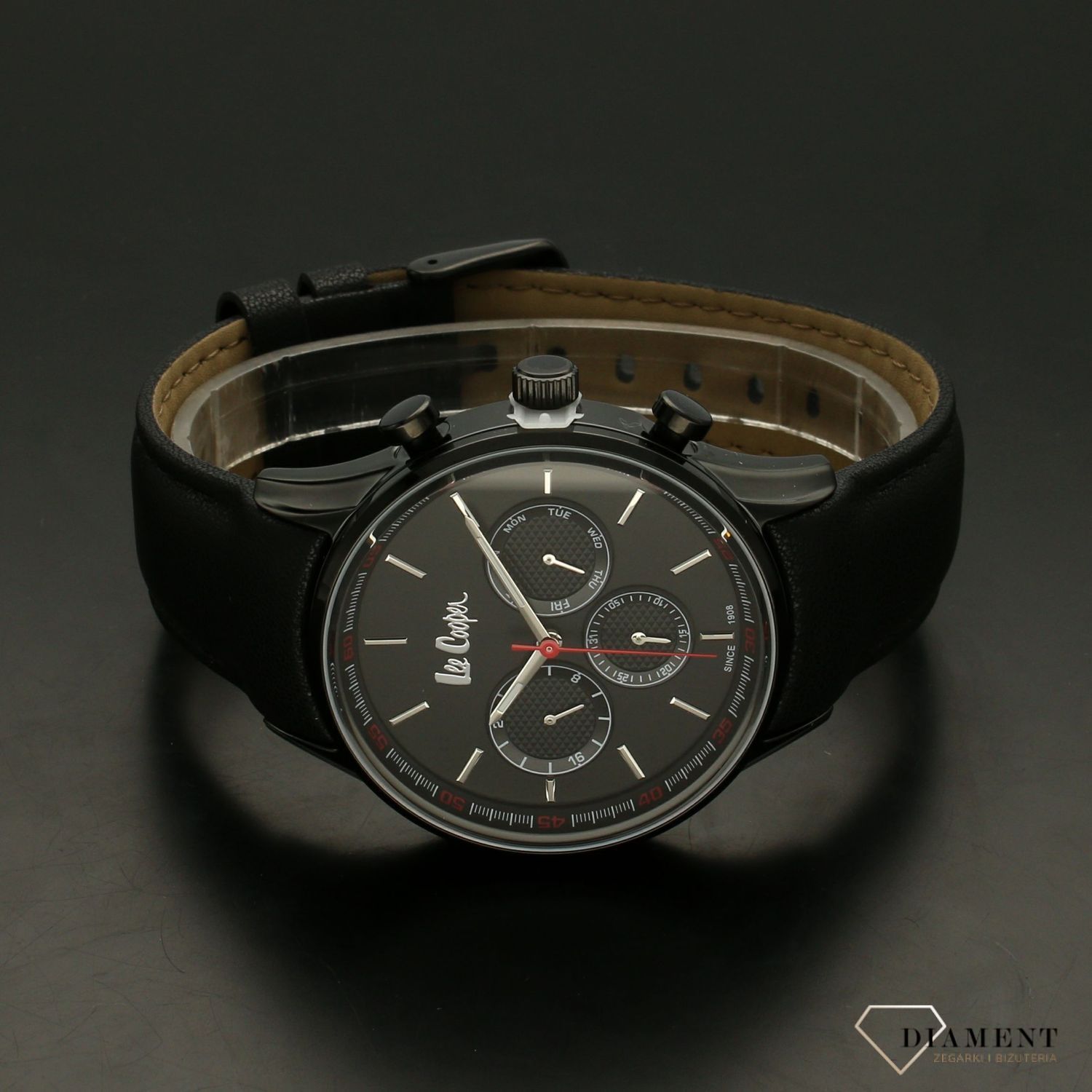 Zegarek męski na czarnym pasku z czerwoną wskazówką LEE COOPER LC06971.651.jpg