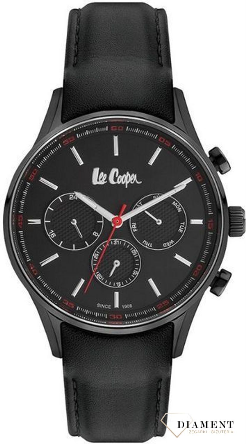 Zegarek męski na czarnym pasku z czerwoną wskazówką LEE COOPER LC06971.651.jpg