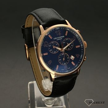 Zegarek męski na czarnym pasku Lee Cooper LC07074.351 to modny model z ciemną tarczą i cyframi w kolorze różowego złota (1).jpg
