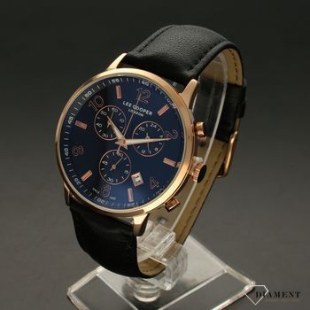 Zegarek męski na czarnym pasku Lee Cooper LC07074.351 to modny model z ciemną tarczą i cyframi w kolorze różowego złota (2).jpg