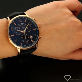 Zegarek męski na czarnym pasku Lee Cooper LC07074.351 to modny model z ciemną tarczą i cyframi w kolorze różowego złota (5).jpg