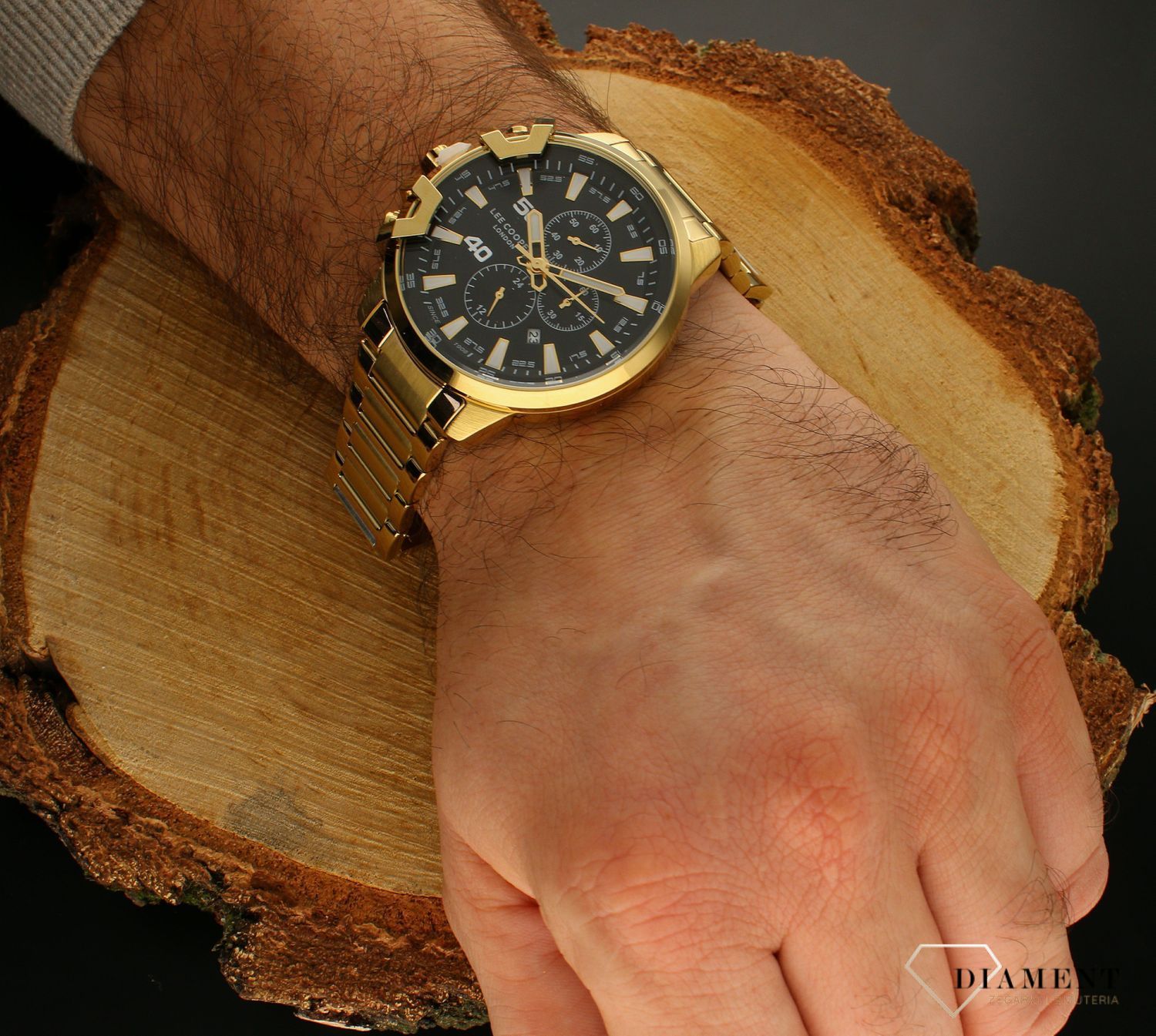 Zegarek męski na bransolecie Lee Cooper LC07469.250. Zegarek dla leworęcznych. zegarek złoty lee cooper. Zeagek męski na prezent. Tani zegarek na prezent..jpg