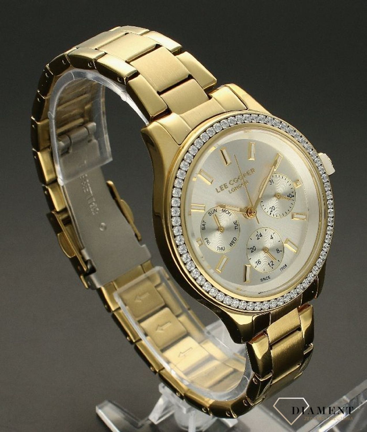 Zegarek damski Lee Cooper złoty 'Błyszczące cyrkonie' LC07512.130.  Zegarek damski tani.  Zegarek damski cały złoty. Modny zegarek. Delikatny zegarek na wiosnę. Na prezent.jpg