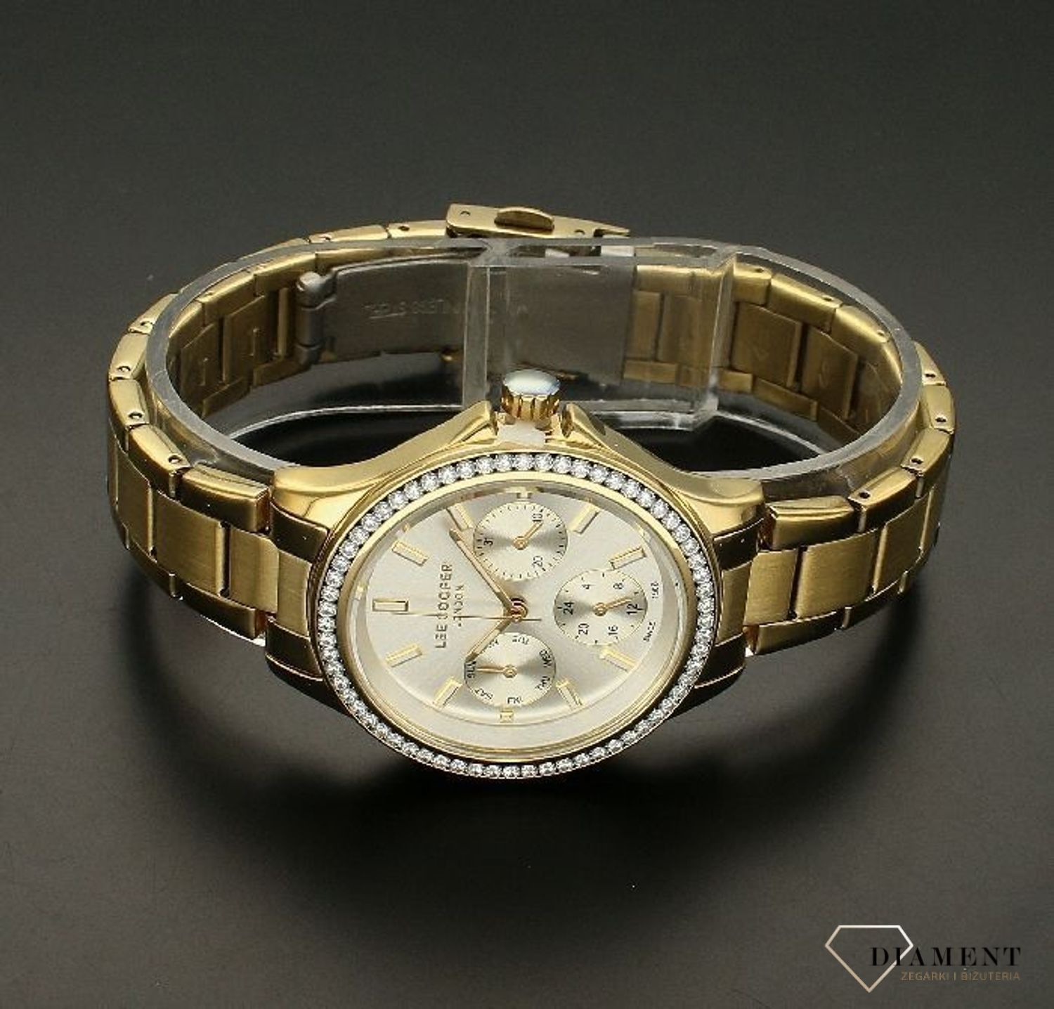 Zegarek damski Lee Cooper złoty 'Błyszczące cyrkonie' LC07512.130.  Zegarek damski tani.  Zegarek damski cały złoty. Modny zegarek. Delikatny zegarek na wiosnę. Na prezent.jpg